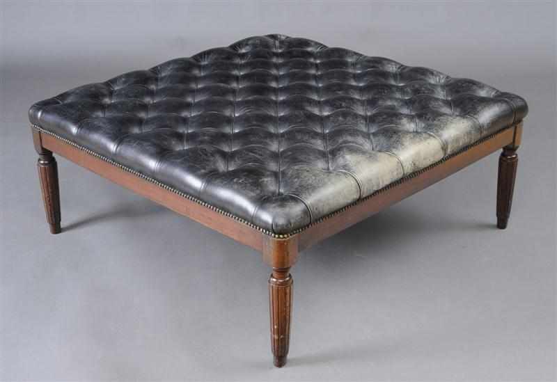 Appraisal: WILLIAM IV CARVED MAHOGANY OTTOMAN WITH BUTTONED LEATHER SEAT The