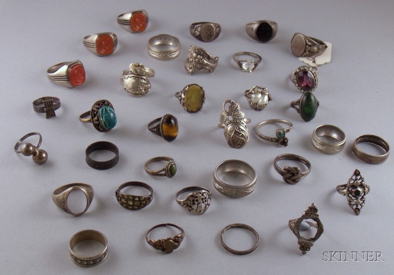 Appraisal: Approximately Thirty-four Mostly Sterling Silver Rings