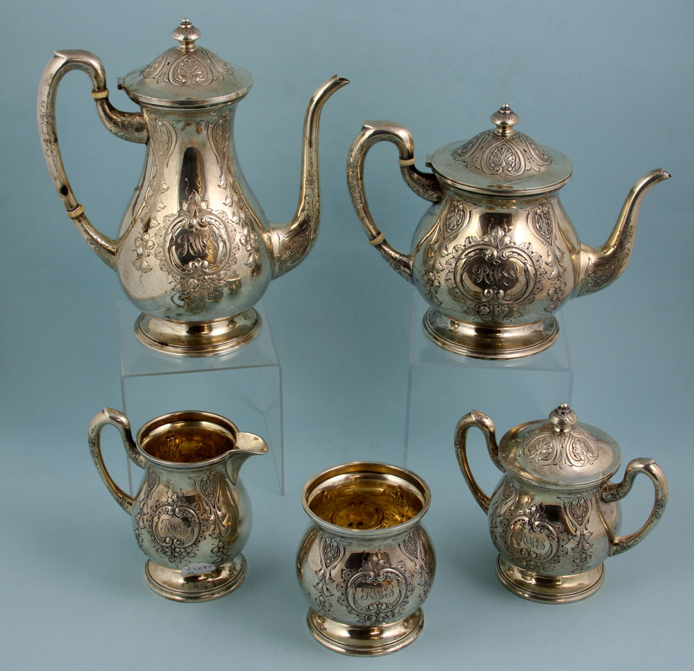 Appraisal: - Hand Chased Sterling Coffee Tea Set Exquisitely hand chased