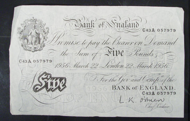 Appraisal: White Bank of England note O'Brien No C A