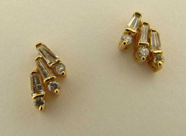 Appraisal: Lady's k YG Round Baguette Diamond Earrings six trapezoid baguettes