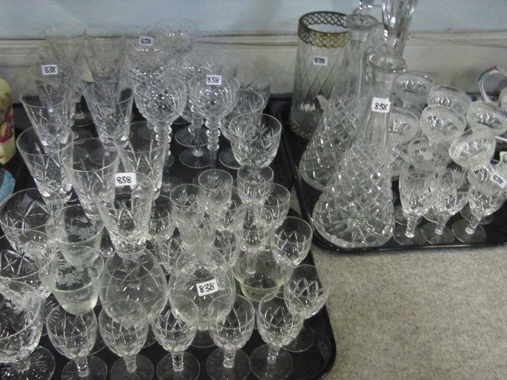 Appraisal: Three trays of crystal drinking glasses pair of decanters and