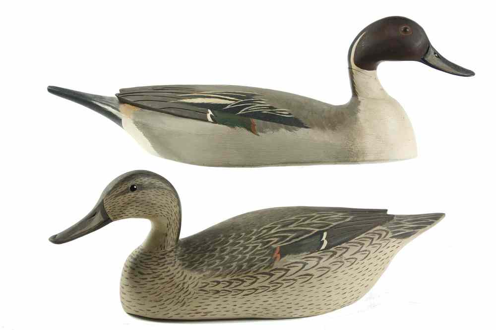 Appraisal: PAIR CARVED BIRDS - Male and Female Pintail Ducks by