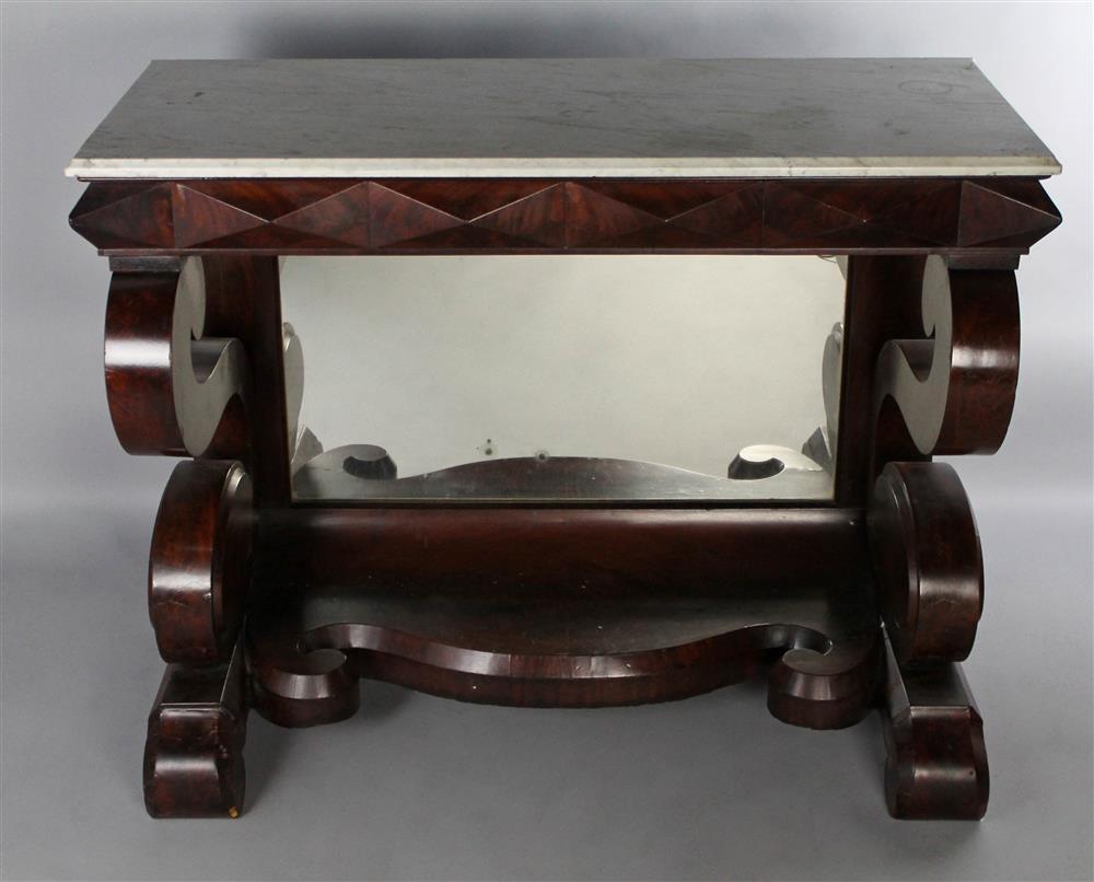 Appraisal: AMERICAN EMPIRE MAHOGANY PIER TABLE WITH MARBLE TOP having a