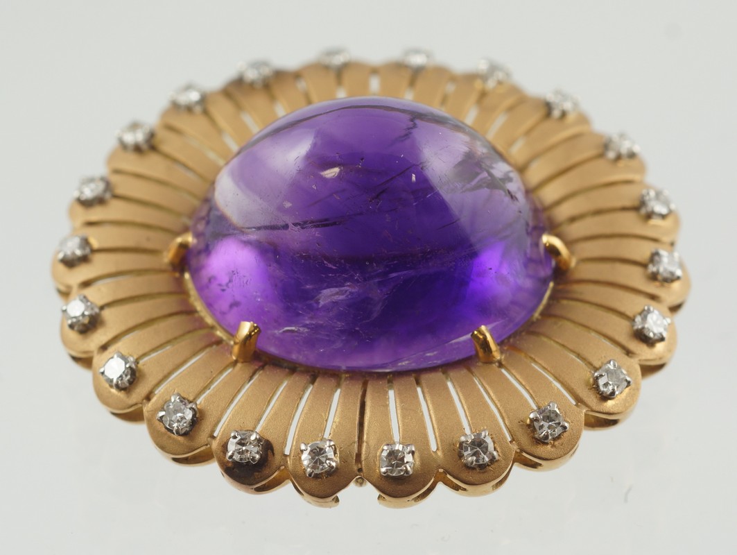 Appraisal: Yellow Gold Diamond and Amethyst Pin and or watch receiver