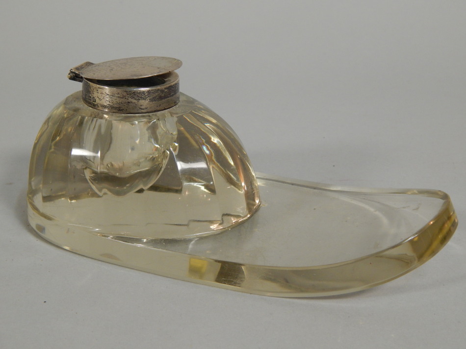 Appraisal: A Victorian glass and silver ink well in the form