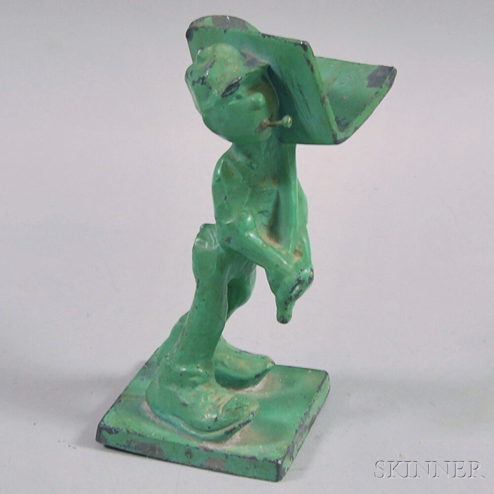 Appraisal: Green-painted Frankart-type Cast Metal Workman Figural Cigarette Holder ht in