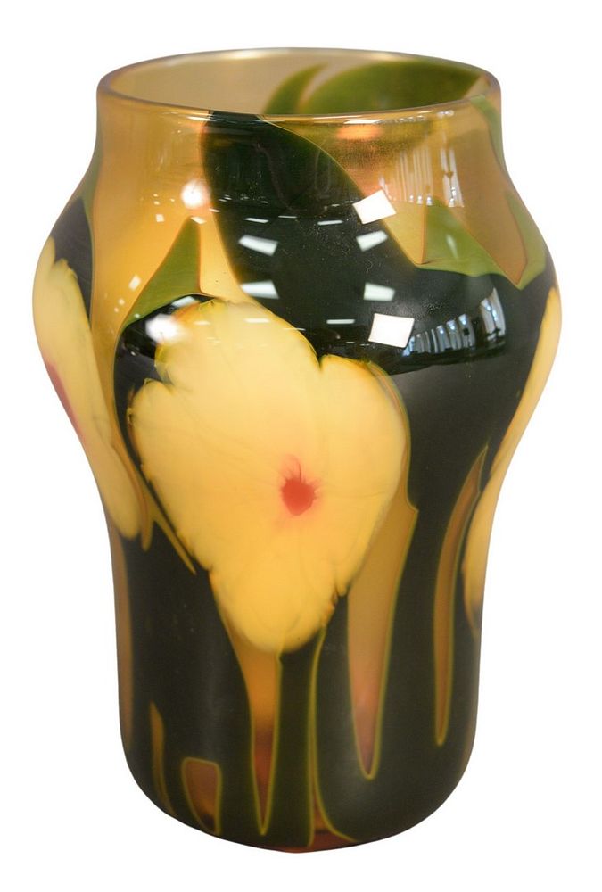 Appraisal: Charles Lotton Art Glass Vase having yellow and red flowers