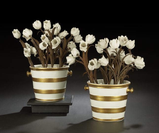 Appraisal: Pair of French Flower-Bedecked Porcelain Chamber Pails in the neoclassical