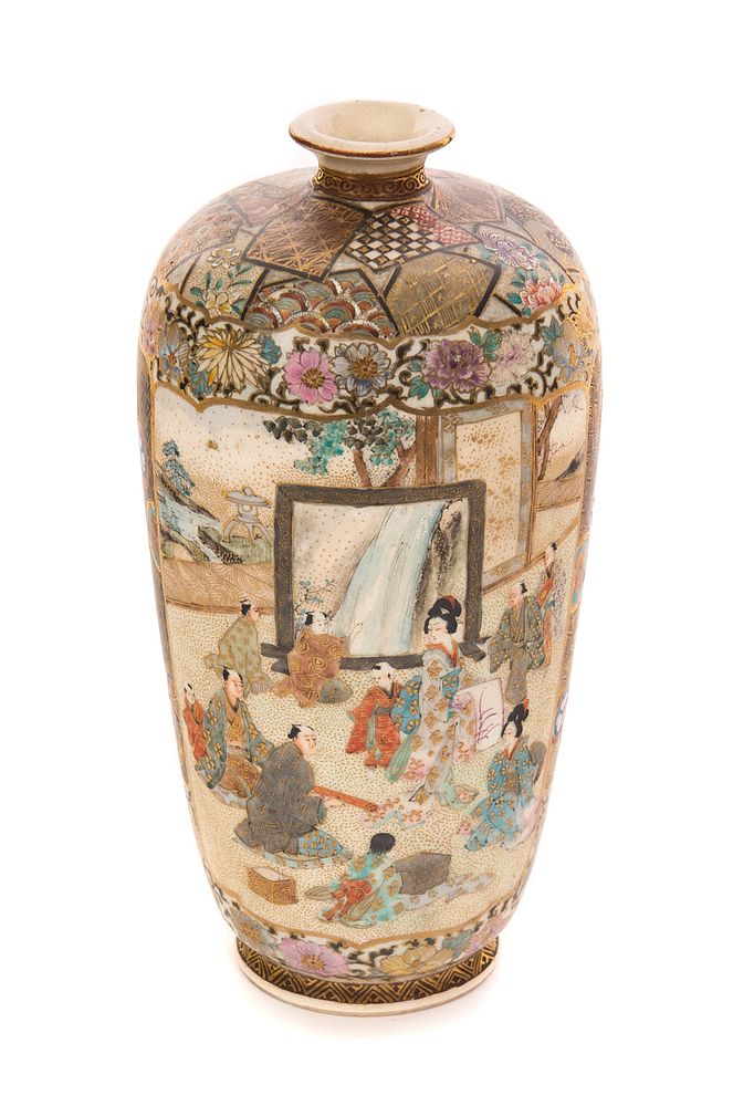 Appraisal: Signed Japanese Satsuma Meiji Period Yasuda Vase Satsuma Meiji period