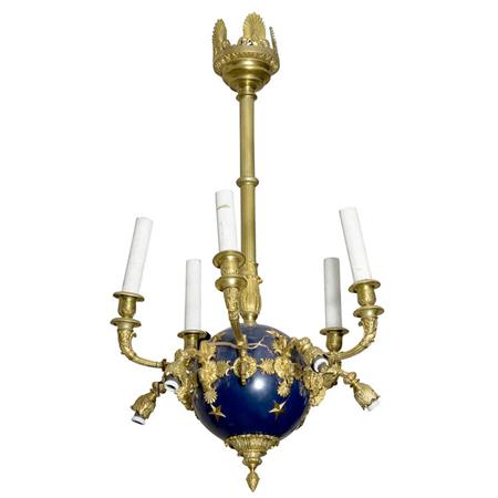 Appraisal: Empire Style Parcel Painted and Gilt-Metal Ten-Light Chandelier Estimate -