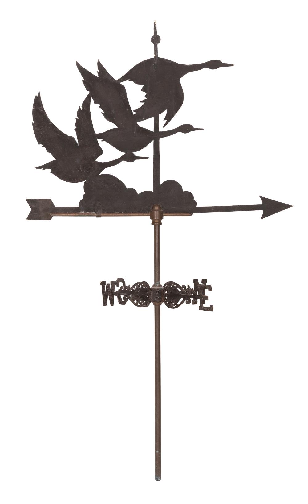 Appraisal: SHEET METAL FLYING GEESE WEATHER VANE Early th Century Three