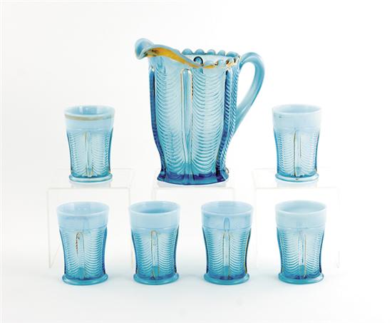 Appraisal: Blue glass beverage set early th century matched set comprising