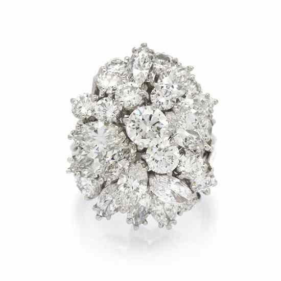 Appraisal: A Platinum and Diamond Cluster Ring containing marquise shape diamonds