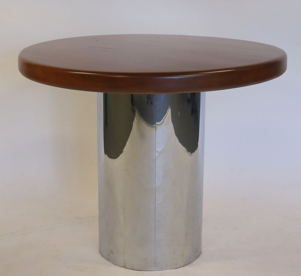 Appraisal: Milo Baughman Style Round Wood Top Pedestal Table From a