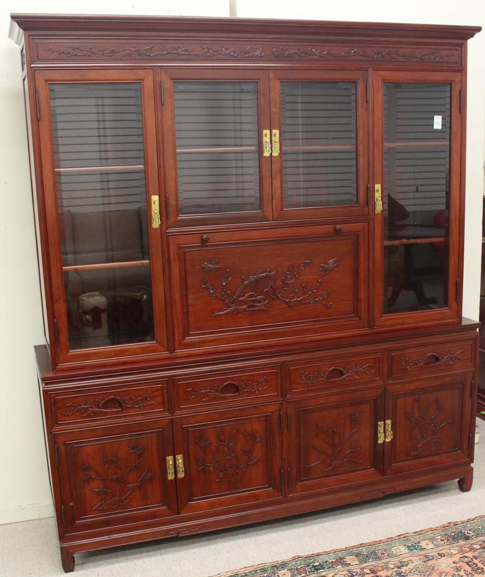 Appraisal: ROSEWOOD CHINA BARWARE CABINET ON BUFFET Chinese late th century