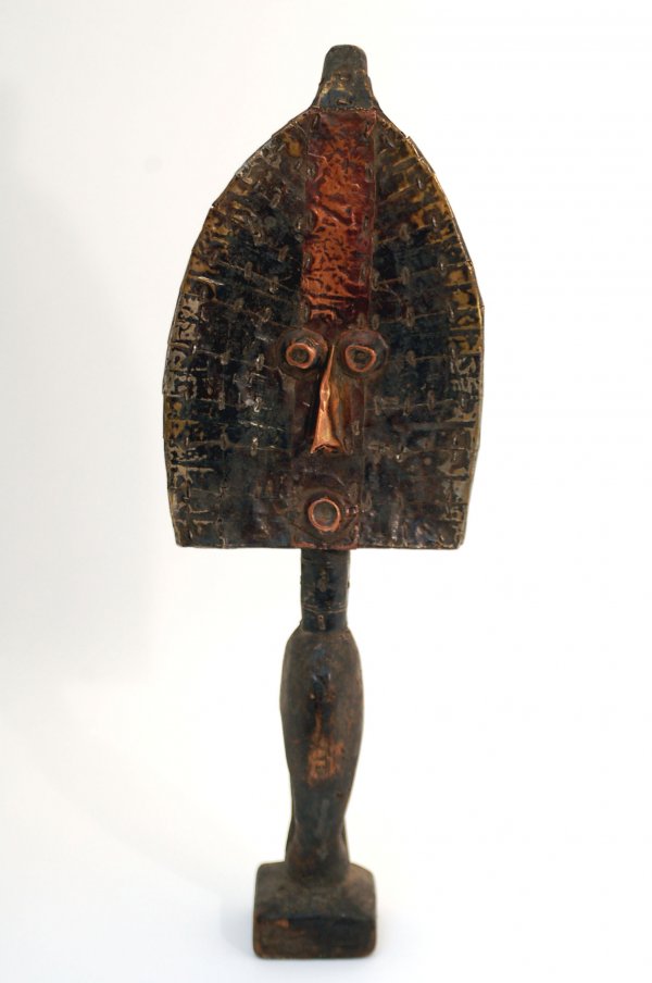 Appraisal: Mahongwe wood and metal reliquary figure Gabon Kota spade shaped