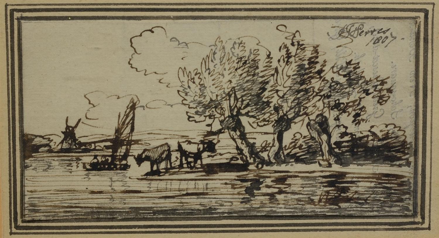 Appraisal: John Thomas Serres British - ink on paper River Scene