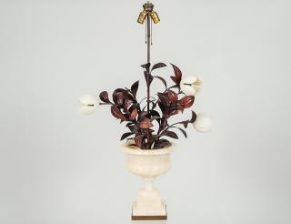 Appraisal: ALABASTER AND METAL LAMP Italian In the form of an