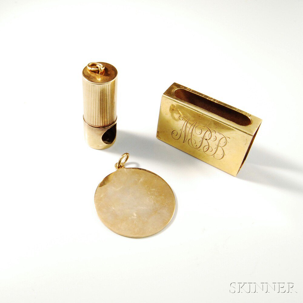 Appraisal: Three kt Gold Accessories a monogrammed Cartier matchbook cover circular