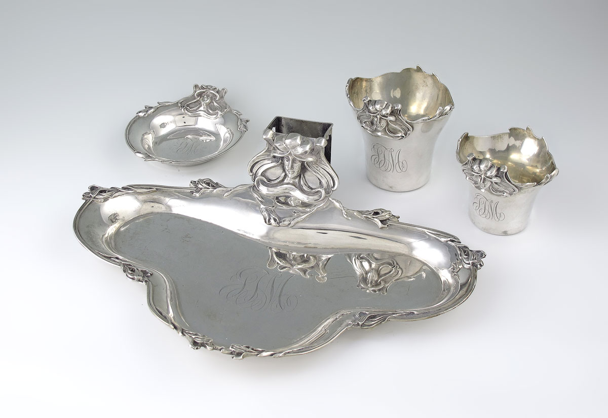 Appraisal: PIECE W B KERR ART NOUVEAU STERLING SMOKING SET piece