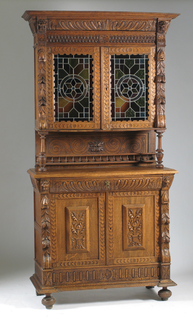 Appraisal: TALL CARVED OAK COURT CUPBOARD Continental th century in two