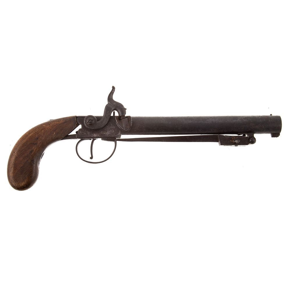 Appraisal: C F Young Style Pistol with Fold-Out Bayonet Percussion barrel