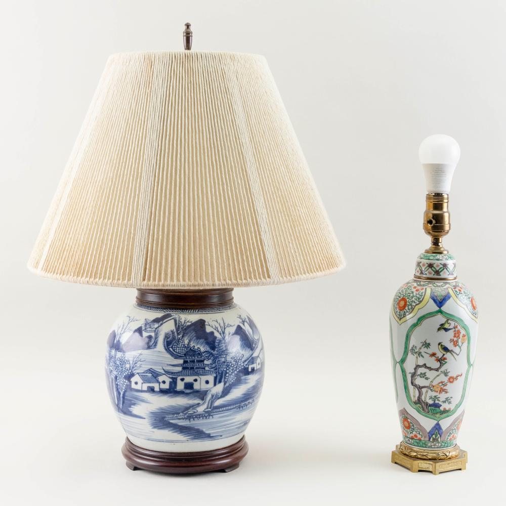 Appraisal: TWO PORCELAIN TABLE LAMPS LATE TH CENTURY HEIGHTS AND TWO