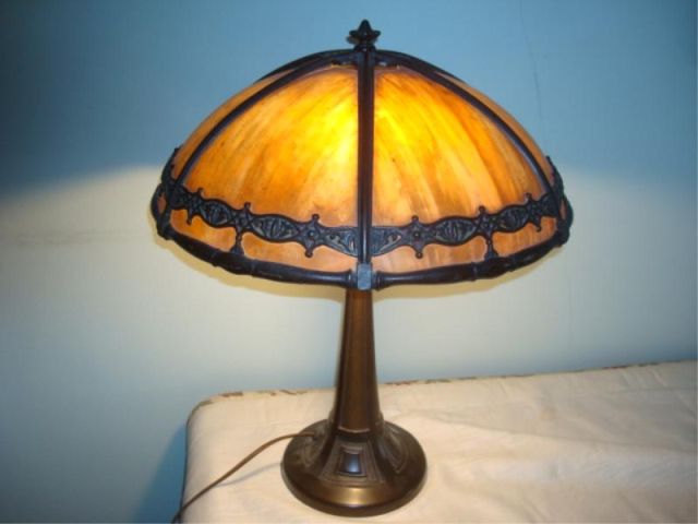 Appraisal: Tiffany Style Slag Glass Lamp Nice quality and patina From