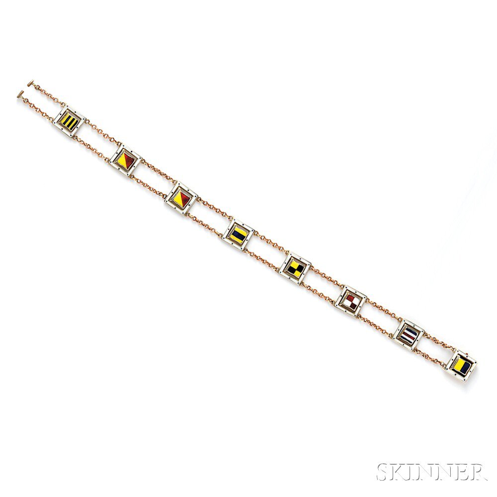 Appraisal: kt Gold and Enamel Bracelet each link designed as an