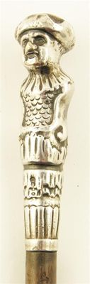 Appraisal: A silver figural handled walking cane modelled as a bust