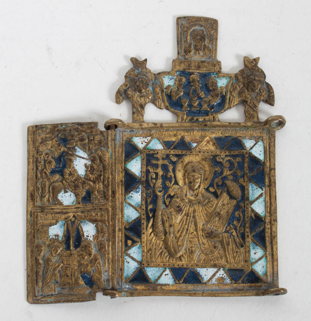 Appraisal: Russian Christian enameled brass pocket triptych th century or earlier