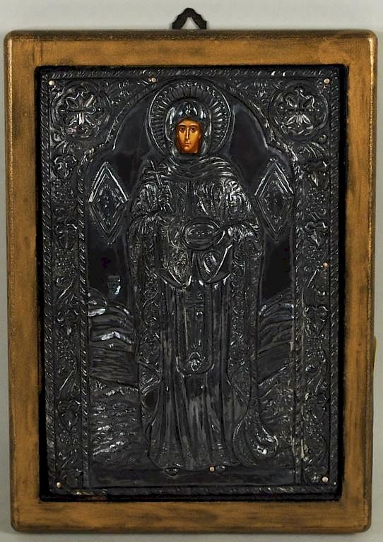 Appraisal: Icon Of St Paraskevc In Silver Riza Framed Icon of