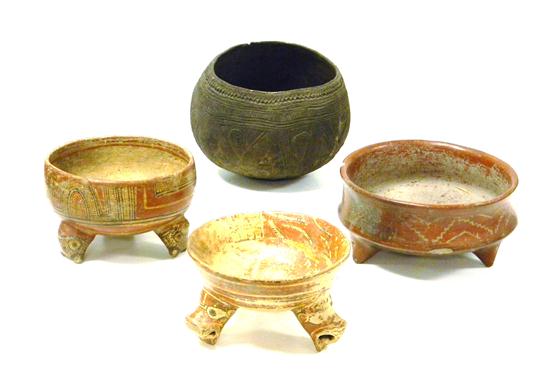 Appraisal: Four Pre-Columbian vases bowls footed vase bowl elaborately painted design