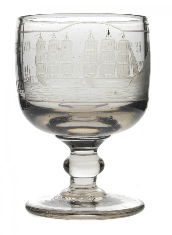 Appraisal: AN ENGLISH ENGRAVED GLASS COMMEMORATIVE RUMMER the cup shaped bowl