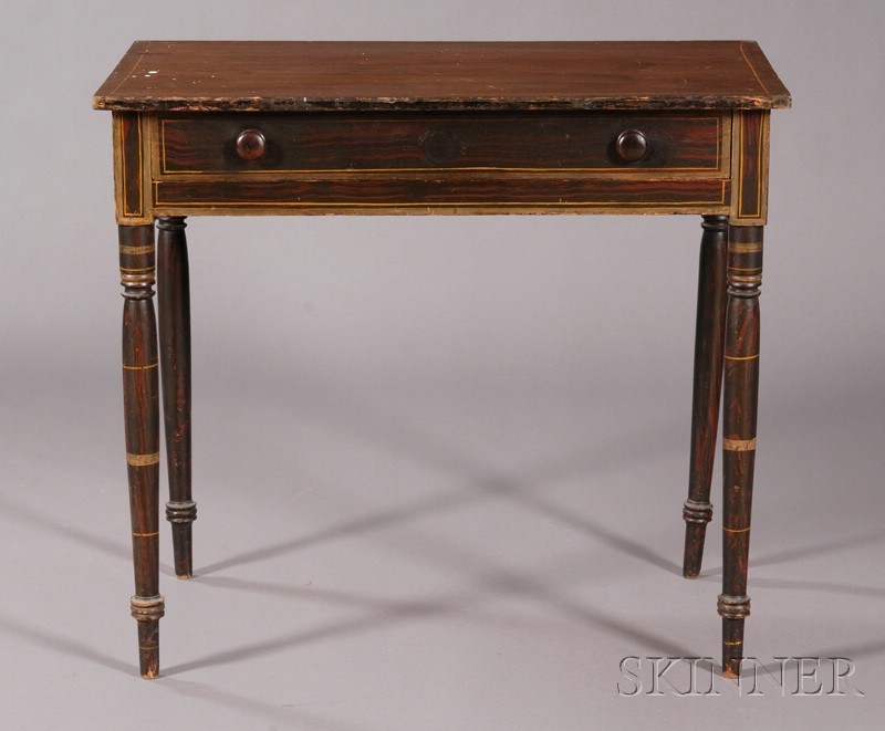 Appraisal: Pine Paint-decorated One-Drawer Dressing Table probably Maine c rosewood graining