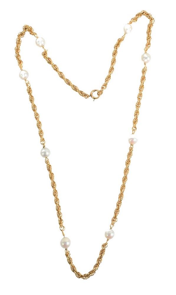 Appraisal: Karat Yellow Gold Rope Chain Necklace set with eight pearls