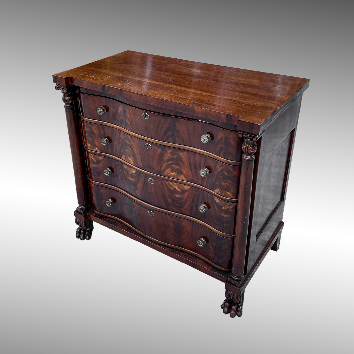 Appraisal: FOUR DRAWER MAHOGANY PAW FOOT DRESSER Approx '' h x