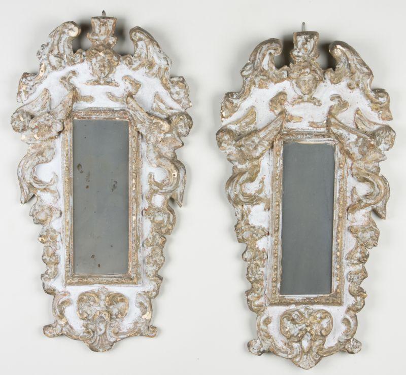 Appraisal: Pair of Continental Carved Wall Mirrors th century carved gilt