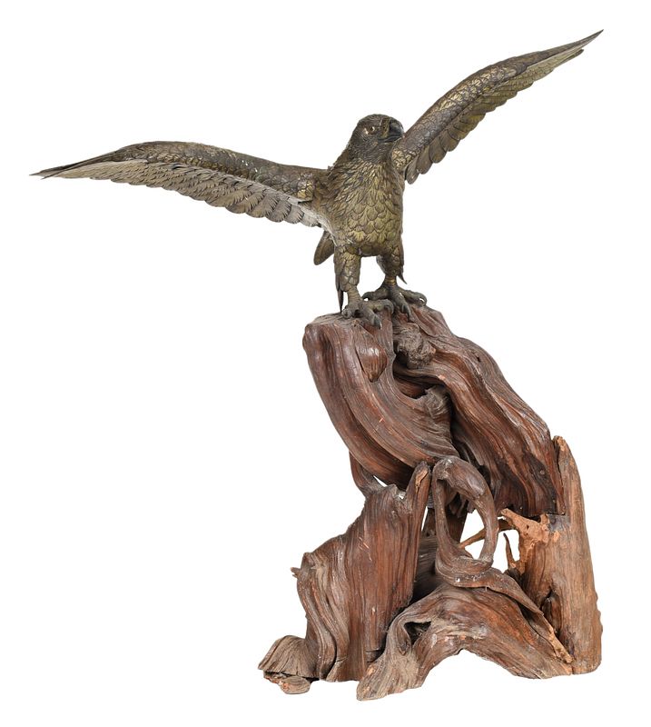 Appraisal: Japanese Bronze Eagle on Root Base mid th century spread