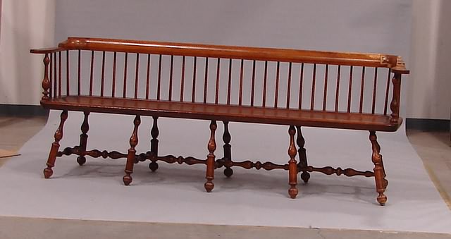 Appraisal: Straight crest rail shaped plank seat branded beneath at center