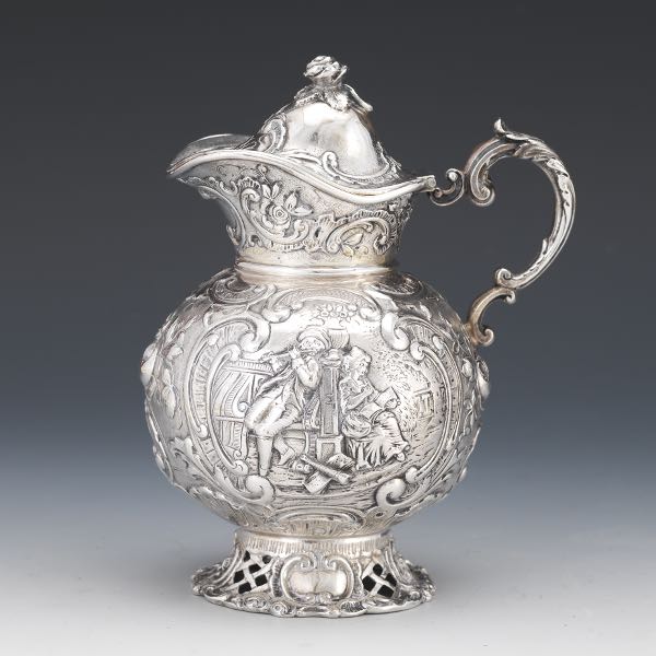 Appraisal: GERMAN SILVER MILK JUG PSEUDO HANAU MARKS CA TH CENTURY