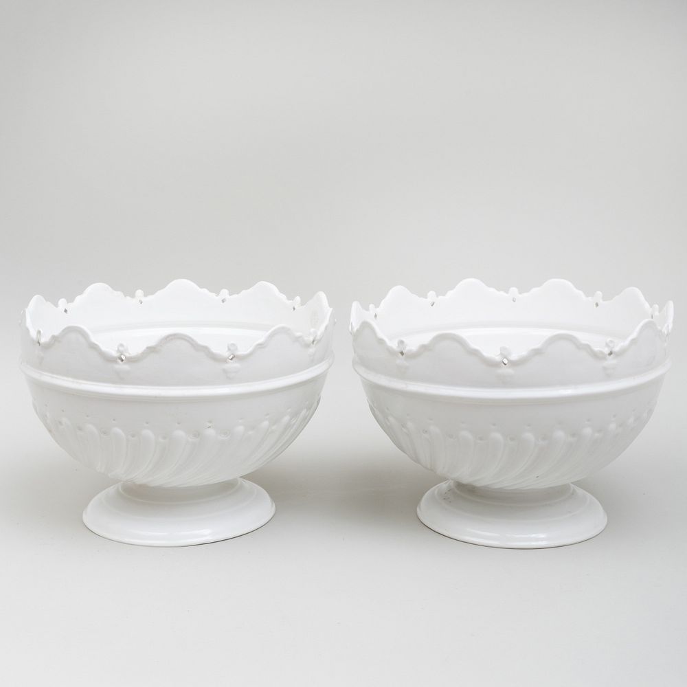 Appraisal: Pair of Italian Mottahedeh White Glazed Porcelain Monteiths Black painted