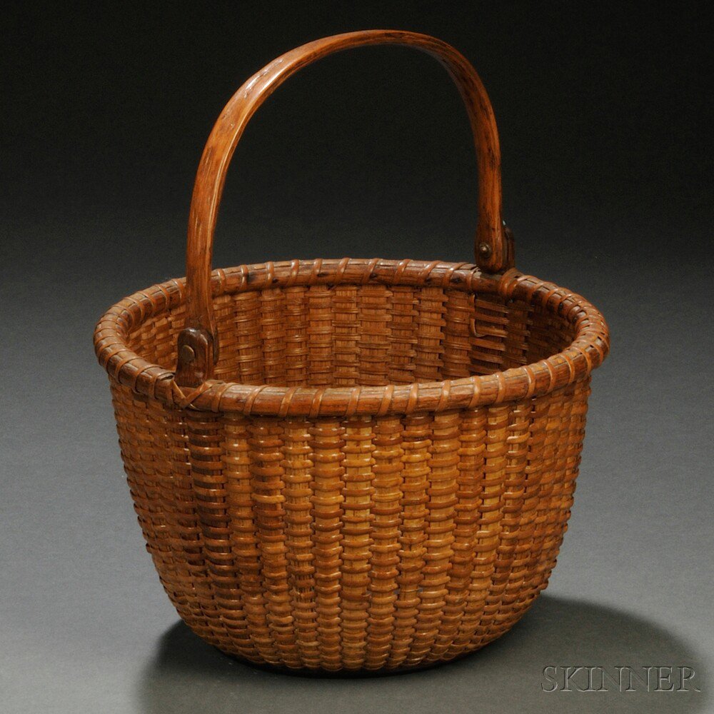 Appraisal: Deep Round Swing-handled Nantucket Basket late th early th century