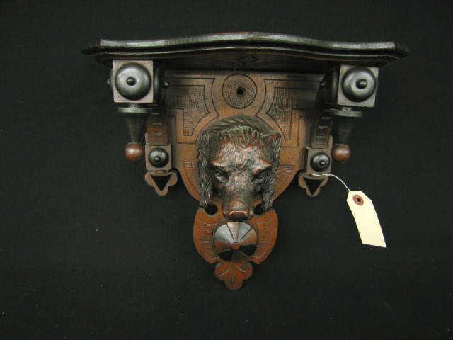 Appraisal: Victorian Carved Wooden Shelf with Dog wide excellent circa