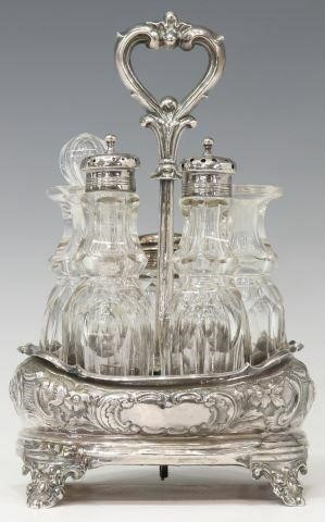 Appraisal: English Victorian sterling silver cruet set Robert Death c repousse