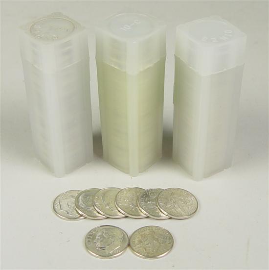 Appraisal: Three BU Rolls of Silver Roosevelt Dimes One roll -D