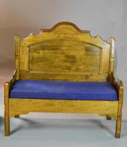 Appraisal: Eastlake-Style Wood Parson's Bench Cusion SeatScalloped crest with recessed back