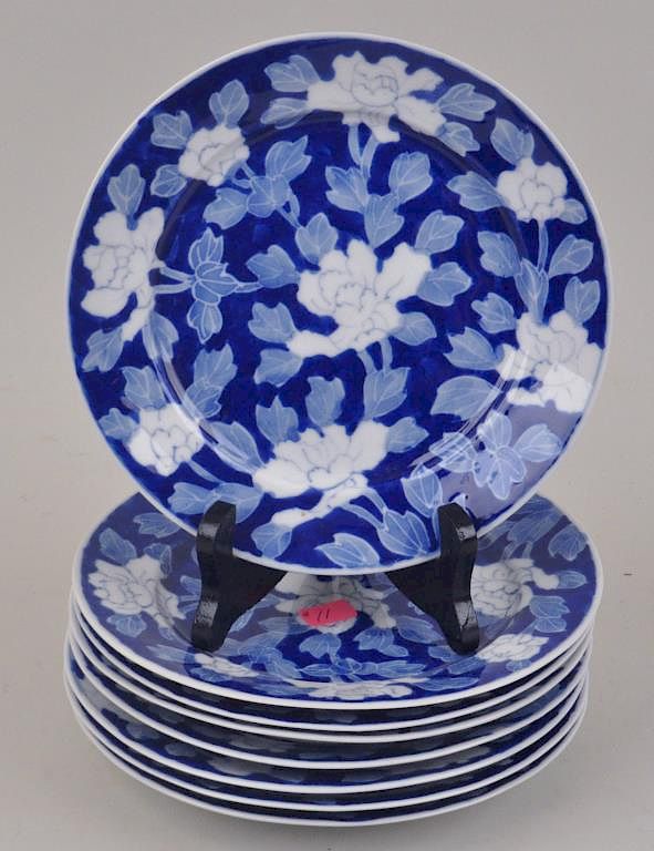 Appraisal: Set Eight Asian Porcelain Floral Plates in blue and white