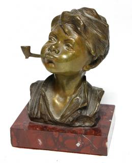 Appraisal: Bronze Bust of Young Man with Pipe European School thh